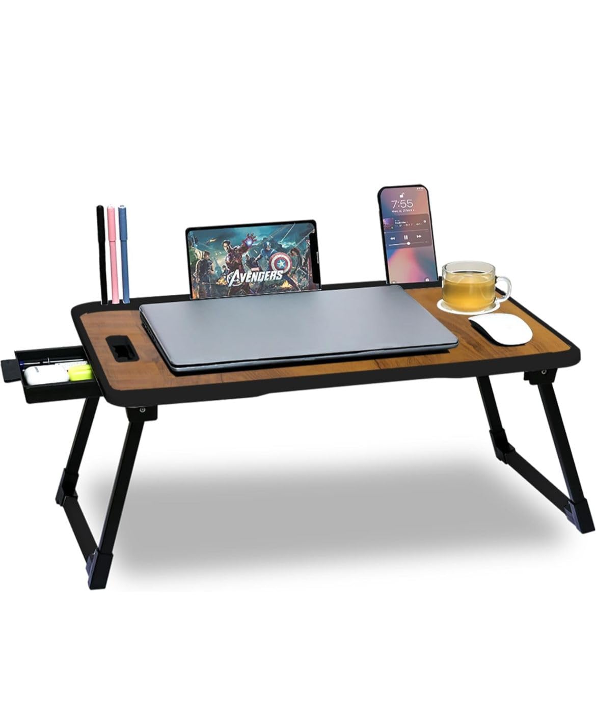 SmartKid Station Study Table for Students Bed Table for Study Foldable Laptop Table Portable & Lightweight Mini Table Bed Reading Table (tabledesk03_black2) (Brown Black)