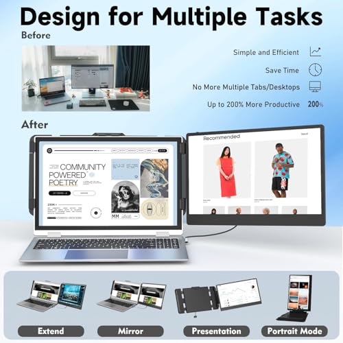 Image of KEFEYA Laptop Screen Extender, 14 inch Portable Monitor for Laptops 13-17 inch, 1080P FHD IPS Monitor Extender for Laptop with USB-C /HDMI Port, Plug n Play for Windows /Chrome /Mac /Switch /PS5