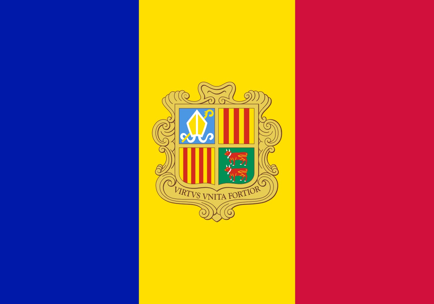 Drapeau Andorre 1949-1959 grand modèle pour décoration de salon et bureau