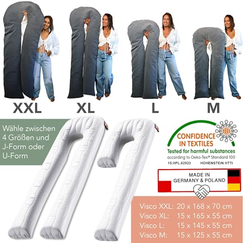 Traumreiter Seitenschläferkissen Visco XL langes Wendekissen Memory Foam [orthopädisch] + Watte Seite | Schwangerschaftskissen zum Schlafen, Stillkissen Kissen, Komfortkissen mit Bezug Grau Deluxe