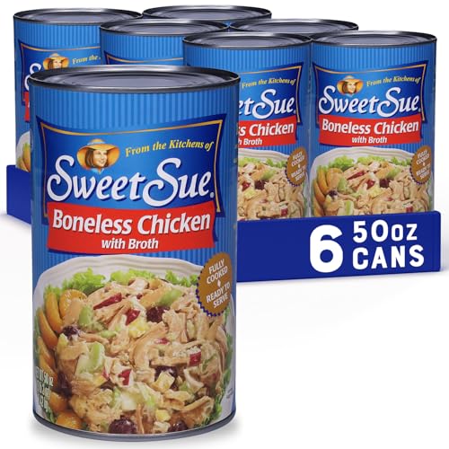 Sweet Sue Boneless Chicken with Broth, 50 oz Can (Pack of 6) - 10g Protein per Serving - Gluten Free, Keto Friendly - Great for Snack, Lunch or Dinner Recipes