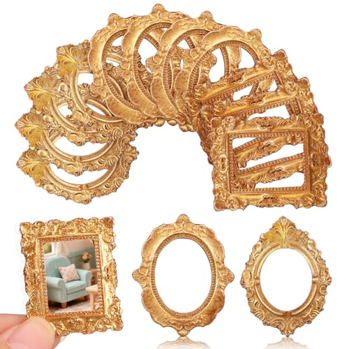 SEWACC Mini Marcos de Fotos de Resina Dorada 15 Piezas 3 Modelos X 5 Unidades Accesorios Pequeños para Decoración DIY Marcos Miniatura para Manualidades y Hogar
