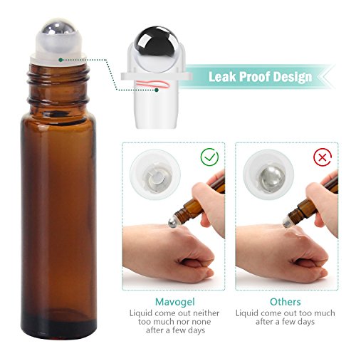 Mavogel AU81303 24, 10Ml Roller Bottles For Essential Oils - Amber, Glass With Stainless Steel Roller Balls  thumb #2
