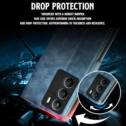 Image of WOW IMAGINE Shock Proof Flip Cover Back Case for Realme C75 | Realme C73 | Narzo 80 lite 5G | P3 Lite 5G (Magnetic Button Flip Case | Wallet Pockets & Stand | Leather Finish | Aquamarine)