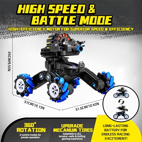 Image of RC Tank that Shoots, Gesture Sensing RC Tank for Boys 8-12 | Hand Gesture & Remote Drift Remote Control Trucks, 2.4GHz Battle Soft Bullets, Spray, Music, LED Lights, Kids Gift