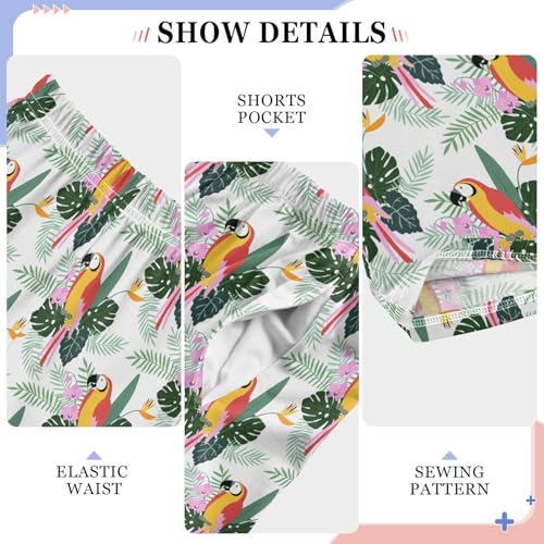 Tropical Parrot Palm Tree Boys Long Pants Soft Trousers Elastic Waist Kids Lounge Bottoms with Pockets S-XL4