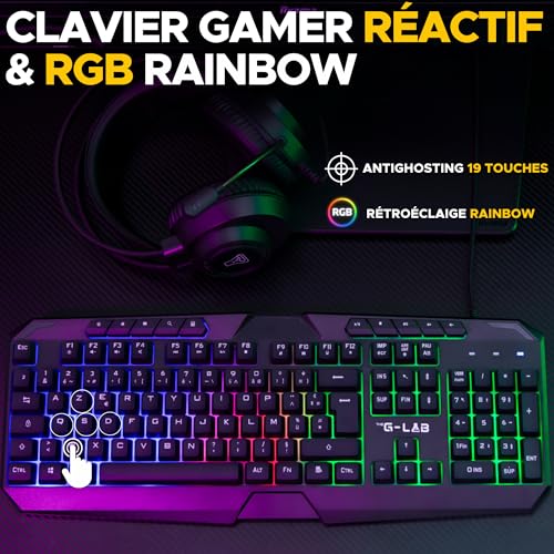 The G-Lab - Combo Natrium - Set tastiera mouse gamer 4 in 1 - Tastiera gamer AZERTY USB, RGB, 19 tasti Antighosting, Mouse gamer 6400 Dpi, Cuffie da gioco & Tappetino per mouse - PC/PS4/PS5-XBOX - Tastiera gaming - Immagine 1