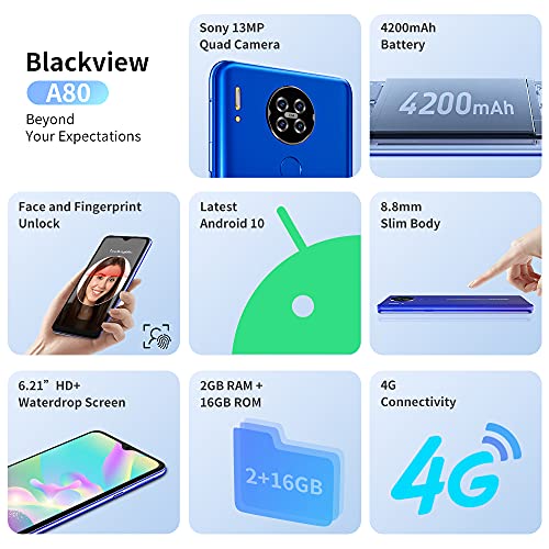 Smartphone-Libre-4G-Blackview-A80-621-HD-Pantalla-con-Camara-Cuadruple-13MP-16GB-ROM-128GB-SD-Bateria-4200mAh-Android-10-GO-Telefono-Movil-Barato-Dual-SIM-Huella-DigitalFace-IDGPSFM-Azul