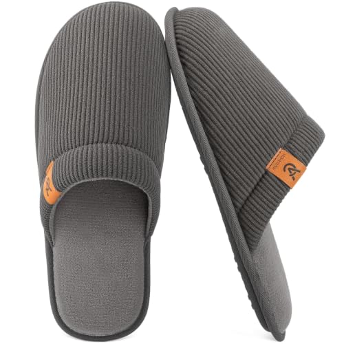 Image of VeraCosy Men's Corduroy Scuff Slippers Soft Comfy Memory Foam Non-slip Indoor House Shoes