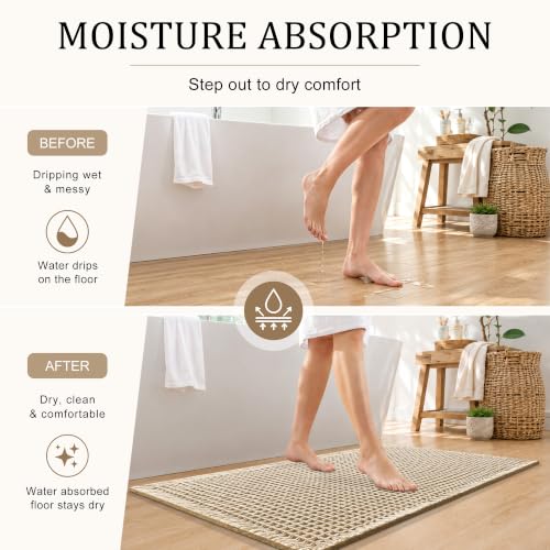 OLANLY Upgraded Waffle Bath Mat 30x20, Non Slip Boho Bathroom Rugs, Brown - image 3