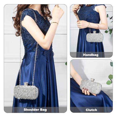 Image of DA BODAN Womens Sparkly Rhinestone Crystal Clutch Bag Glitter Sequin Bridal Purse Evening Handbag for Wedding Party Prom