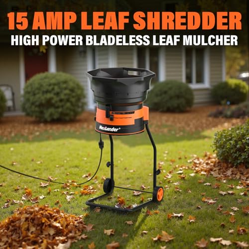 Image of MAXLANDER Electric Leaf Mulcher /Shredder, 15 Amp 8400 RPM Leaf Grinder with 18:1 Mulching Ratio, Adjustable Control Dial, 20 Cutting Lines, Goggles, Gloves & Leaf Scoops for Wet /Dry Leaves
