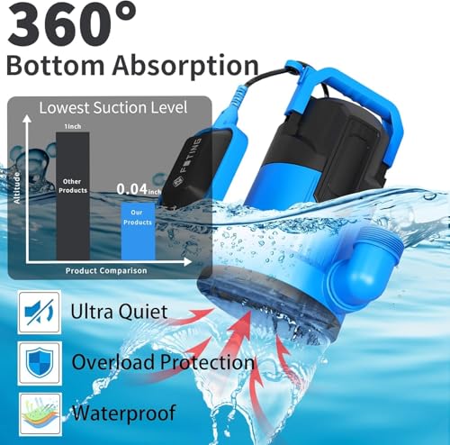Image of FOTING 1 /2HP Sump Pump, 4900GPH High Flow Clean&Dirty Submersible Water Pump with Float Switch, Thermoplastic Electric Portable Utility Pump for Pool Draining Hot Tub Garden Basement