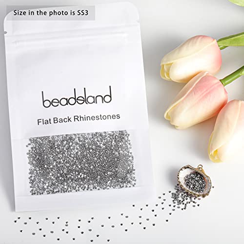 Image of Beadsland Flat Back Crystal Rhinestones Round Gems for Nail Art and Craft Glue Fix, Hematite, 1.2-1.4mm, SS3 /1440pcs