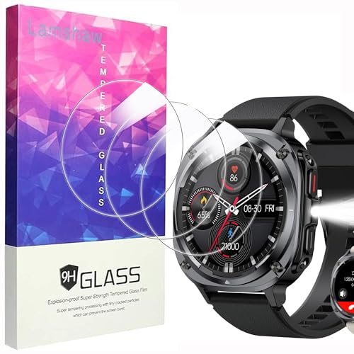 Lamshaw Compatible for Kimeag Smart Watch Screen Protector, [3 Pack] 9H Tempered Glass Screen Protector Film Compatible for Kimeag S90 Smart Watch (3 Pack)