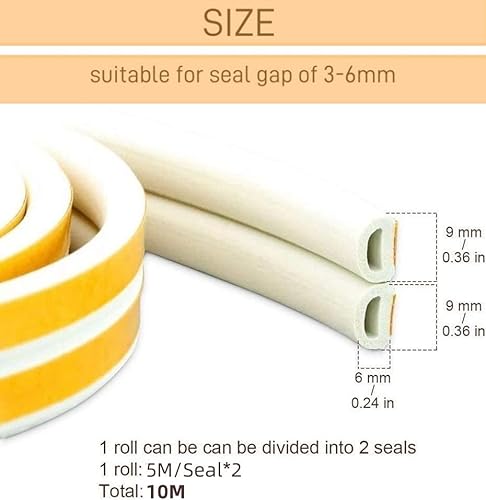 10M Türdichtung Dichtungsband Selbstklebendes für Türen Fenster, Fensterdichtung Anti-Kollision Dichtungsstreifen Gummi Schaum Siegel Streifen Schalldämmung Weiß