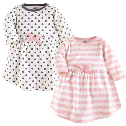 Touched by Nature Girls, Toddler, Baby and Womens Organic Cotton Short-Sleeve and Long-Sleeve Dresses, Pink Gray Scribble Long Sleeve, 3-6 Months