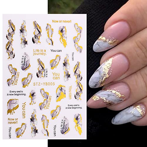 Vezocim VEZOCIM-437 Marble Wave Nail Art Stickers Decals, 3D Stripe Line Nail Self-Adhesive Sticker Designs, Gold Line Heart Nail Transfer Decal Decorations For Women Girls Diy French Nail Art Sticker Resin Nail Art Tips thumb #5