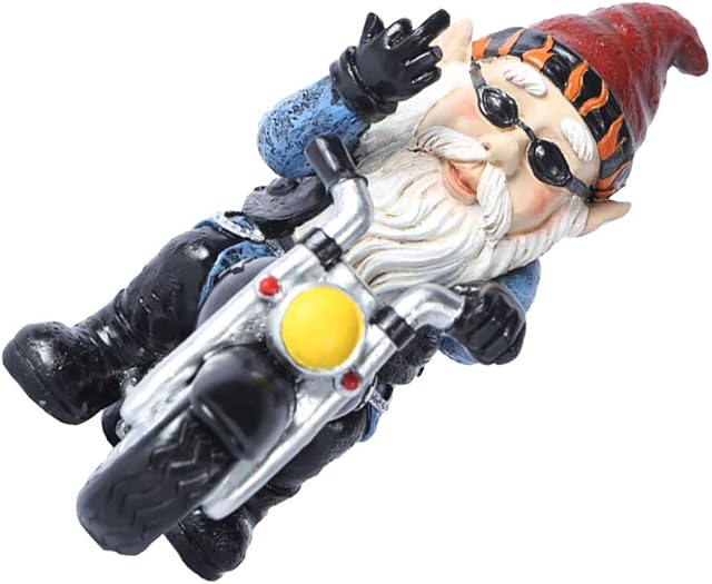 SOIMISS Garden Gnome Figurine Gnome on A Motorbike Figurine Resin Gnome Statue Bonsai Plant Pot Dwarf Sculpture for Outdoor Garden Home Desktop Decoration (Blue)