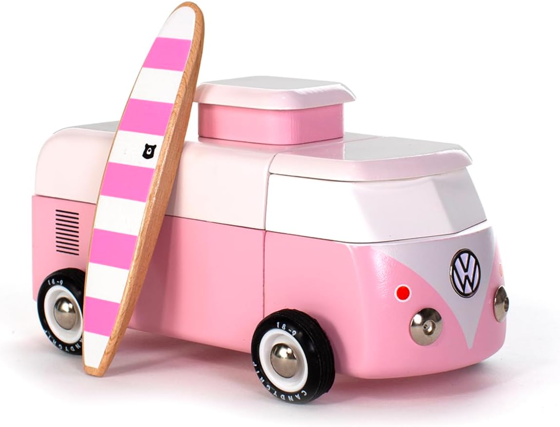 Candylab Toys - Americana Collection - VW Beach Bus Pink - Premium Handcrafted Wooden Car Toy