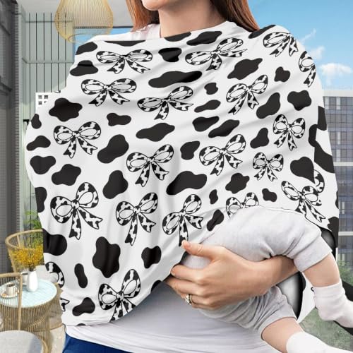 Image of Baby Car Seat Cover, Bow Cow Print Car Seat Canopy for Girls Boys