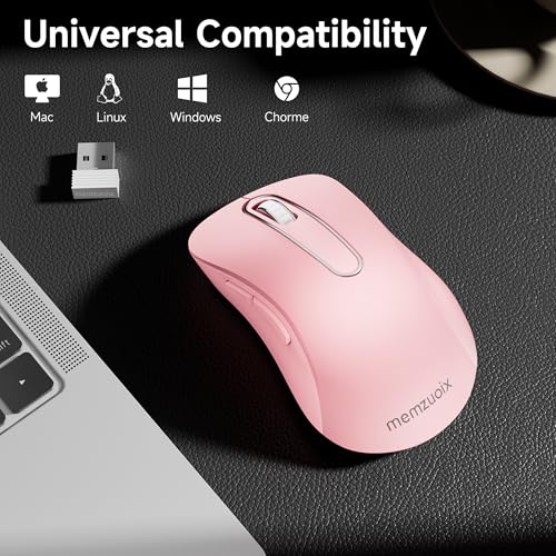 Image of memzuoix 2.4G Portable Wireless Mouse, 1400 DPI Mobile Optical Cordless Mice with USB Receiver for Computer, Laptop, PC, Desktop, MacBook, 5 Buttons (Pink)