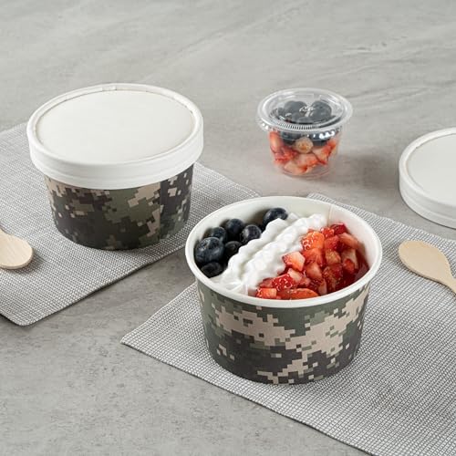 Image of Restaurantware Coppetta 12 Ounce Dessert Cups, 200 Disposable Ice Cream Cups - Lids Sold Separately, Sturdy, Camouflage Paper FroYo Bowls, For Hot And Cold Foods, Perfect For Gelato Or Mousse