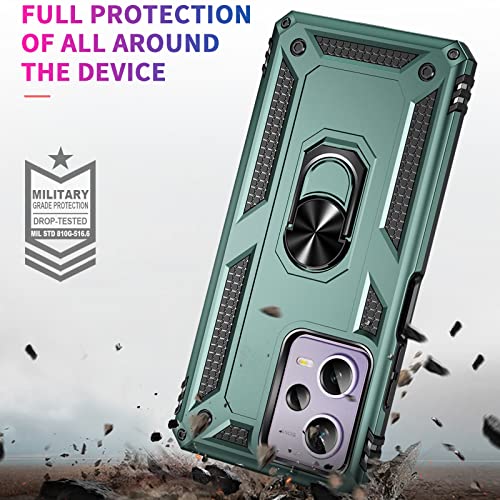 Image of ShieldTech Back Cover for Redmi Note 12 5G | Rugged Armor Case with Ring Stand | 360 Protection | Shockproof | Camera & Screen Guard (PC, Green)