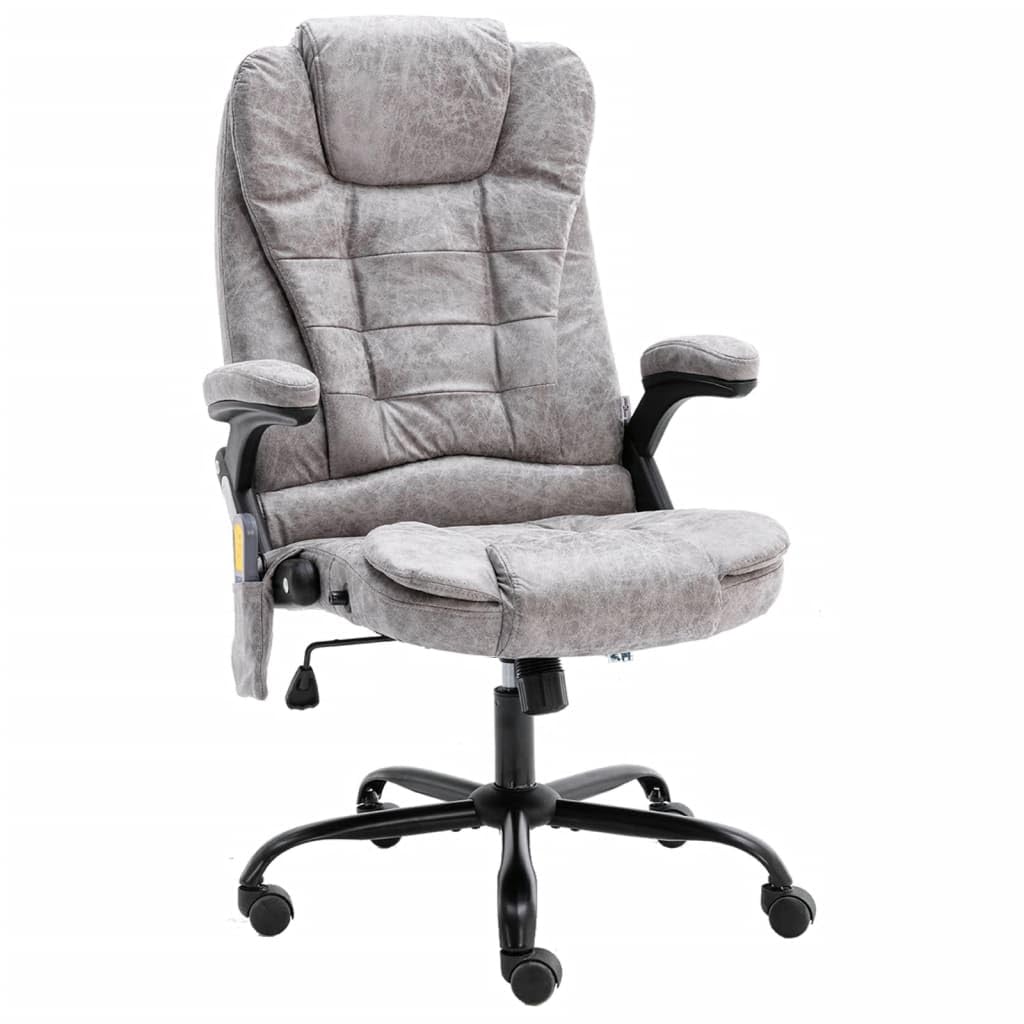 Sedia da ufficio con funzione massaggiante, effetto camoscio grigio chiaro, ergonomica, regolabile in altezza, con massaggio per schiena e seduta, funzione riscaldante, ruote durevoli, per