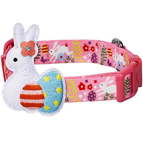 Blueberry Pet Easter Bunny and Egg Adjustable Dog Collar with Detachable Décor, Pink, Medium, Neck 14.5'-20'