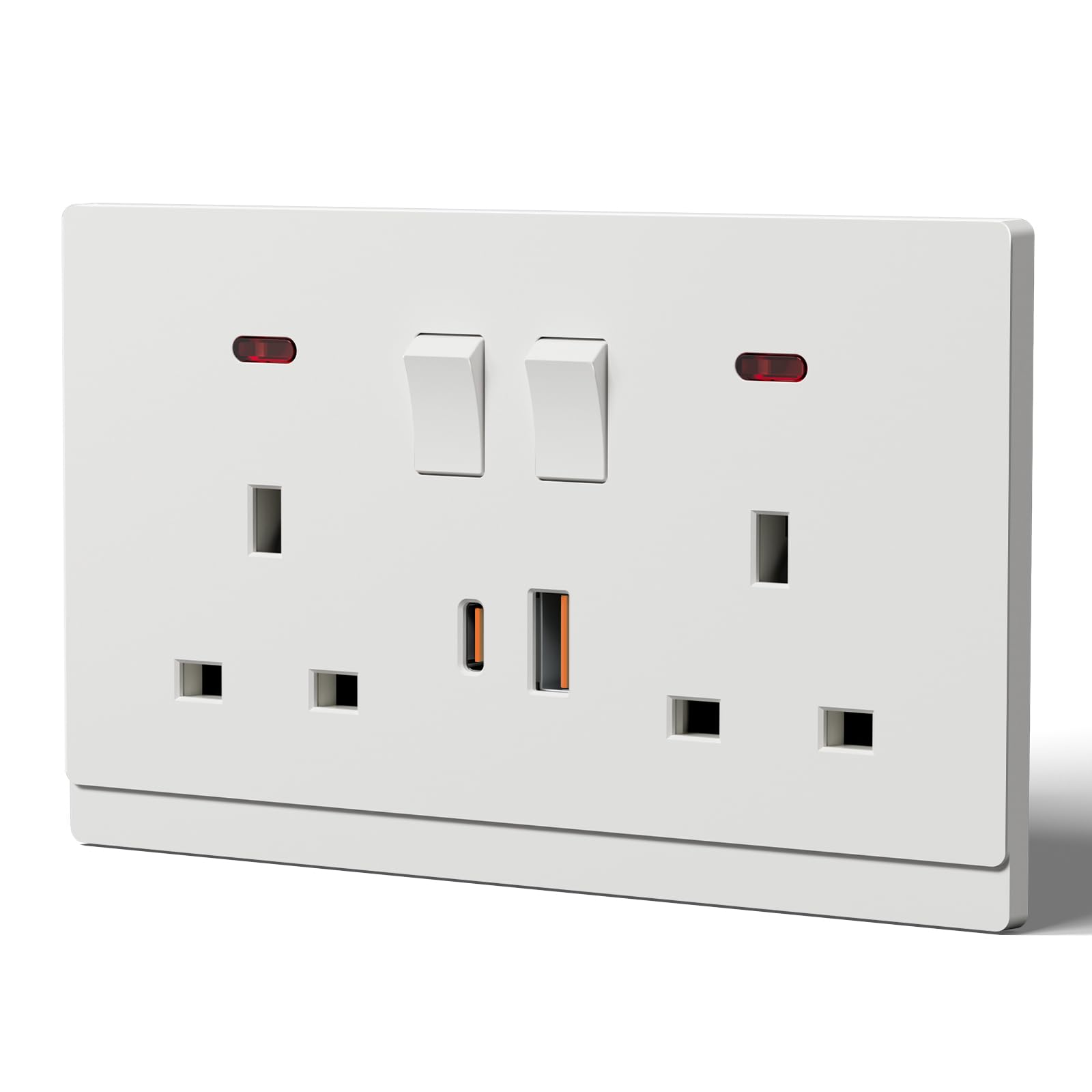 BSEED Double Socket with 20W USB C Fast Charging,Tactile Finish Switched Wall Sockets,13A Electric Power Outlet,Individual Control & LED Indicator,Designer Wall Plate,Double(20W),146mm White