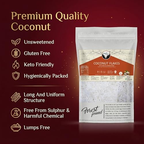 Image of Forest Found Unsweetened Coconut Flakes (1kg) | Pure Nariyal Burada for Ladoo, Barfi & Baking | Desiccated Coconut Powder for Macaroons, Cookies & Cakes | Rich in Vitamin E & Healthy Fats |Shredded Coconut