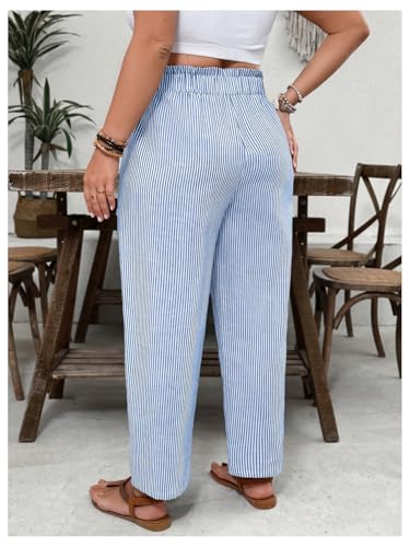 Floerns Women's Plus Size Summer Long Pants Paperbag Waist Straight Leg Boho Trousers3