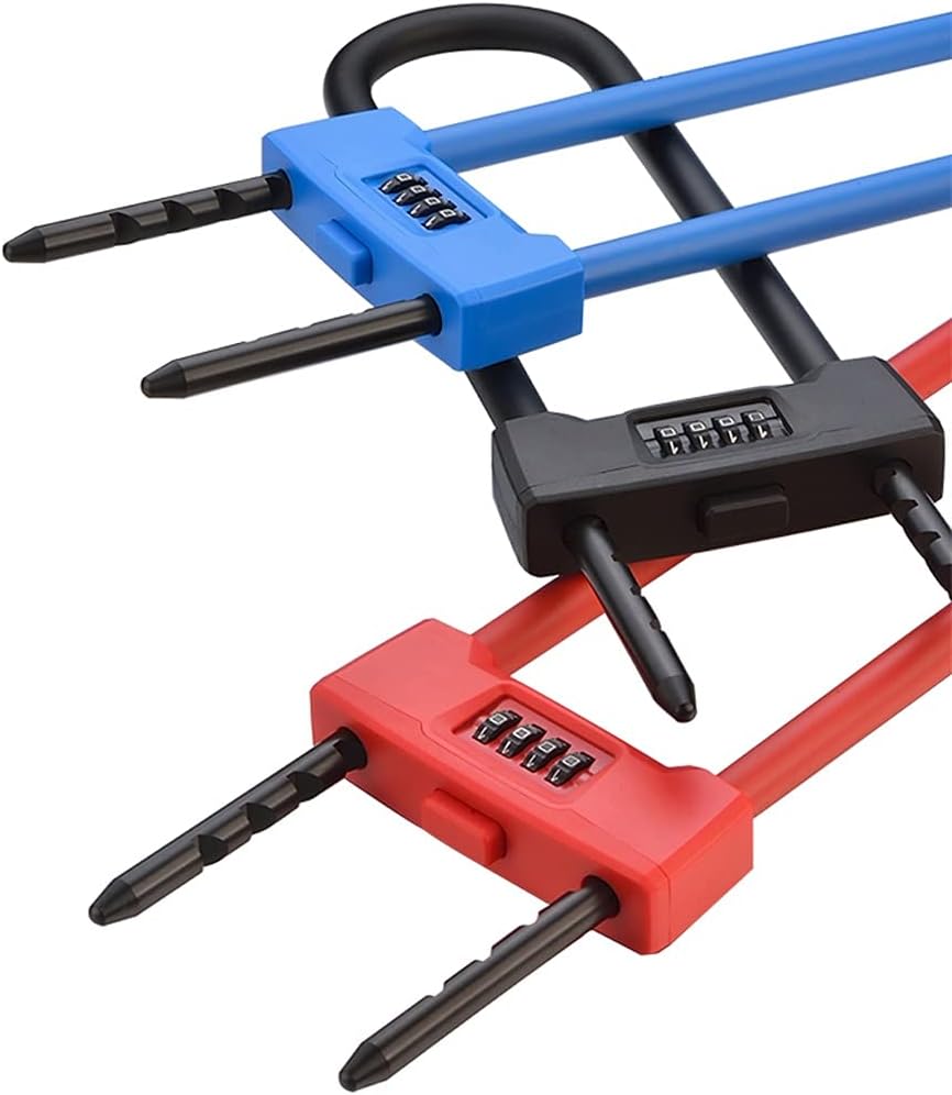 4 Digit Reseable Combination U Lock/d Lock for Bicycles/Glass Door Lock Heavy Duty Protection Long Gate Padlock (Color : Blue) (Black)