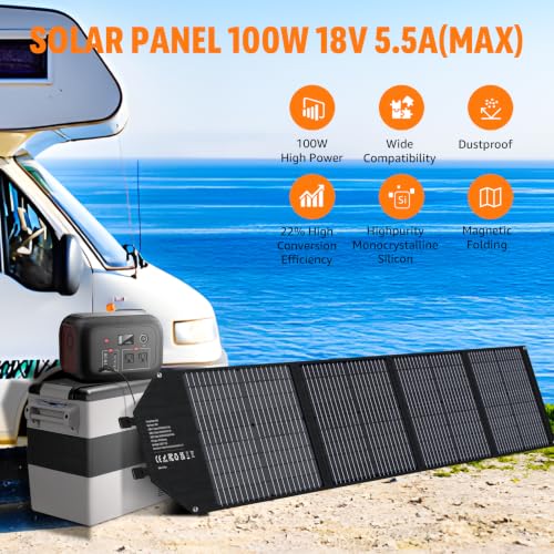 Image of 100W Portable Solar Panel for Power Station Generator, iPhone, Galaxy, Tablets, Foldable Solar Charger with USB QC 3.0 /USB C /18V DC, IPX4 Waterproof Solar Panels for Camping Outdoor Van RV Trip