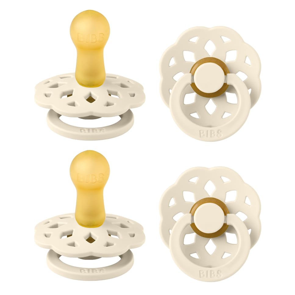 Image of BIBS Boheme Pacifier 4-Pack. BPA Free Dummy Pacifier, Round Nipple. Natural Rubber Latex, Made in Denmark, Size 2 (6-18 Months), Ivory