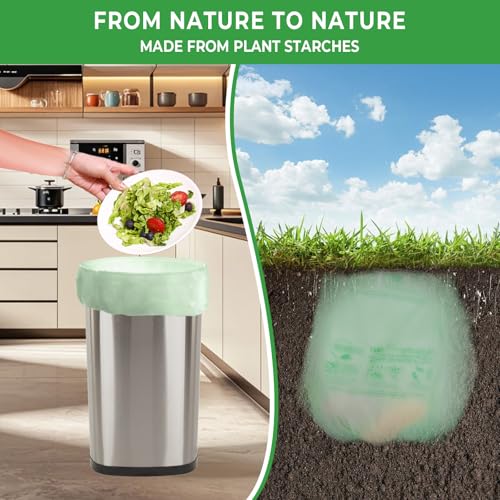 T.FORING Small Compost Bags 1.2 2.6 4 Gallon - 80 Count 0.8 Mil Thick Strong Can Liners Unscented,Compostable Trash Bags for Countertop Bin,Bathroom,Car,Leakproof and Odor Control - Image 6
