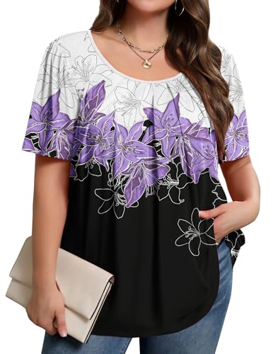 IN'VOLAND Plus Size Women's Tops Tunic Short Sleeve Crew Neck Shirts Casual Soft Blouse2
