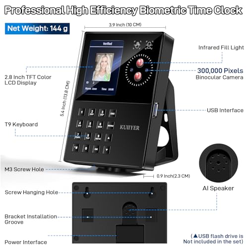 Image of KUIIYER 3 in 1 Employees Time Clocks for Small Business (Face + Palm Print + Password) Employee Clock in & Out Machine Biometric Attendance Punch Clock Recorder Tracker (No Monthly Fee)