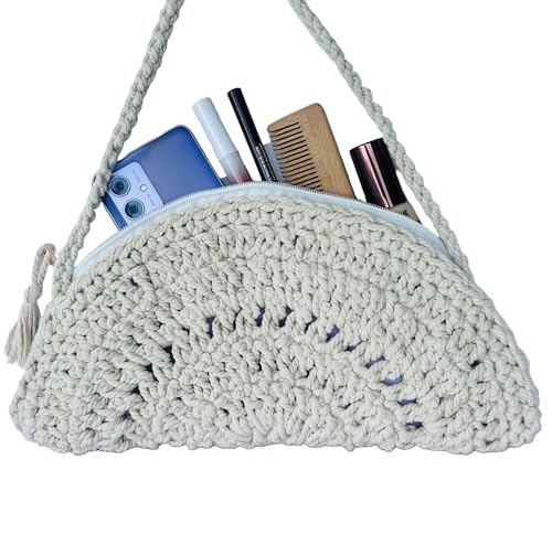 Tvineco Macrame Woven Handmade Crochet Handbag Cotton Boho Zipper Clutch for Women and Girls (Off White) 2 51anCe8cPyL. SL500