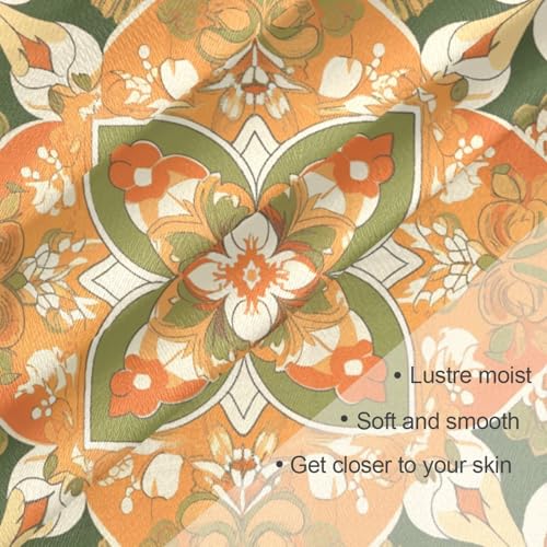 Vintage Flower Pattern Orange and Green silk scarf scarves and wraps Long and large silk scarf for indian for head chales para mujer3