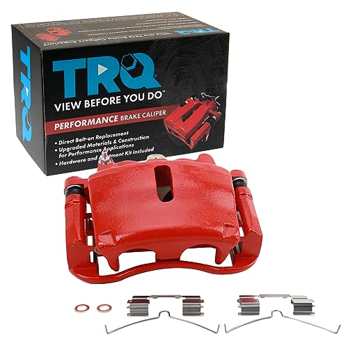 Image of TRQ Front Left Brake Caliper w /Bracket Performance Red Drivers Side | For 2004-2008 Ford F-150 2004 F-150 Heritage 2006-2008 Lincoln Mark LT