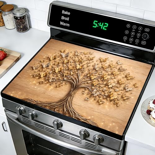 Image of Stove Burner Covers Non-Slip Electric Cooktop Protector Mat (Tree)
