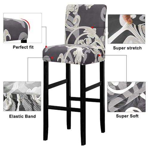 Image of Lellen Bar Stool Chair Covers Set of 2,Jacquard Bar Stool Cover Barstool Covers Slipcovers Stretch Bar Stool Covers with Backs Bar Stool Protector Covers for Kitchen Dining Room Counter Island