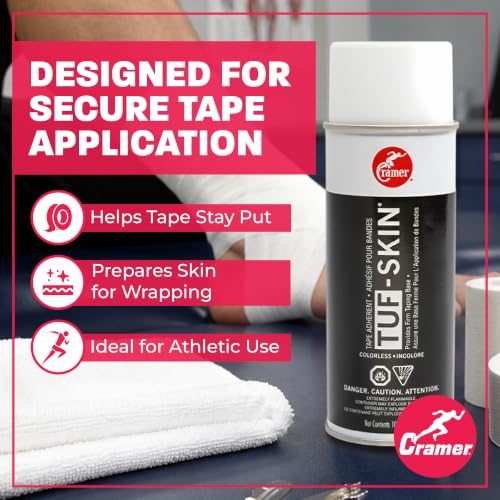 Image of Cramer Tuf-Skin Pre Tape Spray, Firm Adhesive Base to Secure Gymnasts Clothing, Underwrap & Kinesiology Tapes, Long Lasting Hold, Prevents Blisters, Athletic Training Supplies, Colorless