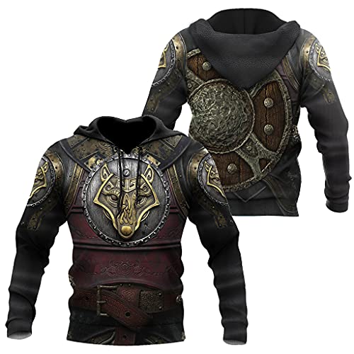 Viking 3D Print Wolf Tattoo Armor Hoody Hoodie, Norse Mythology Fenrir Long Sleeve Pullover Sweatshirt3