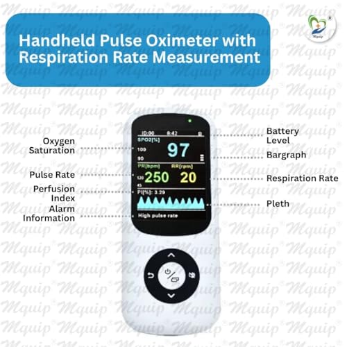 Image of Handheld Pulse Oximeter with OLED Display | SpO₂, Pulse Rate, Respiratory Rate & PI | Motion Tolerant | Rechargeable | Adult Silicone Sensor | Multi-User Data & Alarms