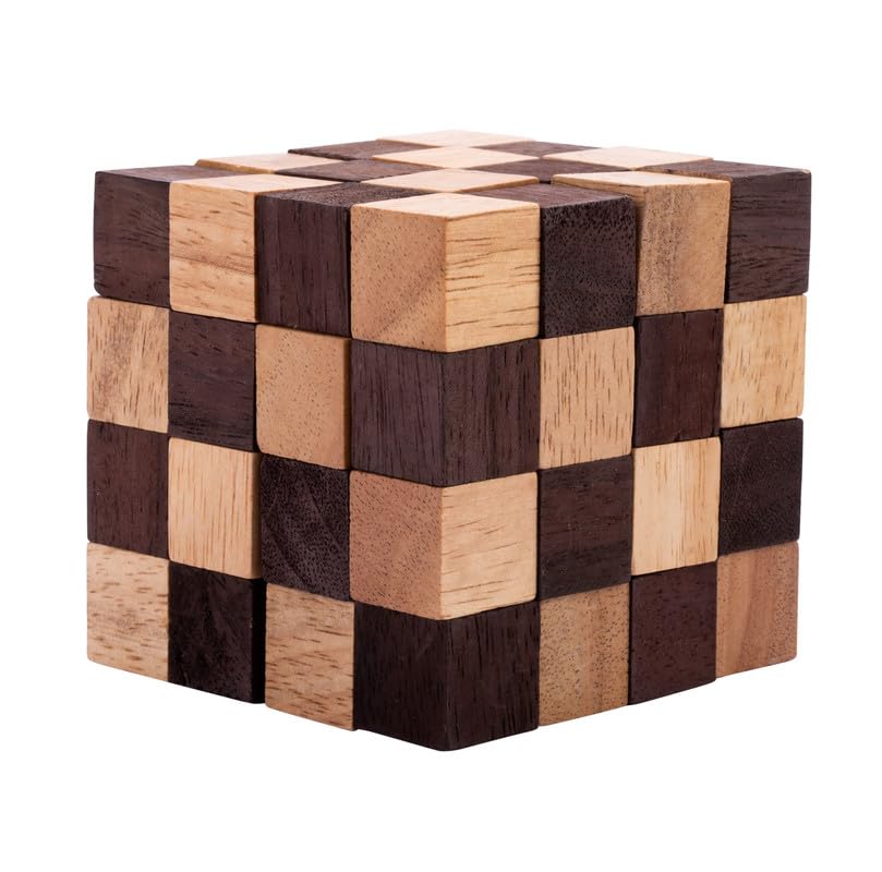 Engelhart - 350170- Anaconda wooden brain teaser puzzle expert level for adults - 1 piece - solution in game - 8 cm cube