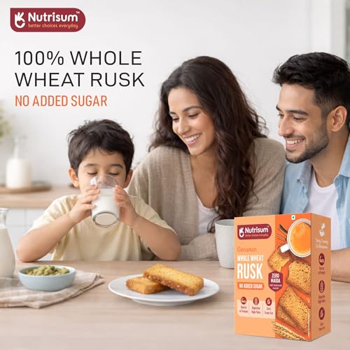 Image of Nutrisum Premium Whole Wheat Rusk Cinnamon Flavour, High Fiber, Refined Sugar Free, Tea Toasts 180 gms (Pack of 2)