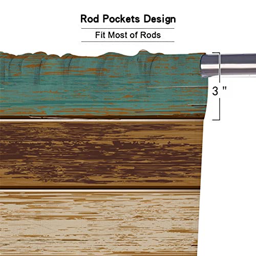 Mcalk Teal And Brown Kitchen Curtains Tiers And Valances Set 3 Piece For Windows Farmhouse Kitchen Window Curtains Set,Wooden Texture Valances For Living Room(36" Tiers Set) #TOP4